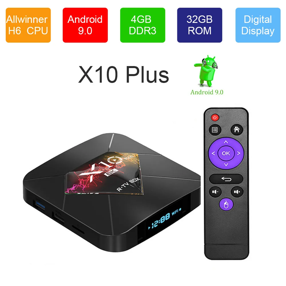 LEORY Smart tv Box X10 Plus Allwinner H6 Android 9,0 4 Гб ОЗУ 32 Гб ПЗУ 2,4G wifi USB3.0 H.265 6K lcd цифровой дисплей коробка