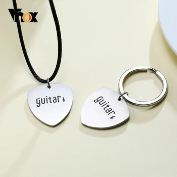 

Vnox Engraved Guitar Pendant for Men Guiar Pick Shaped Necklace Casual Male Jewelry with 24" Rope Chain
