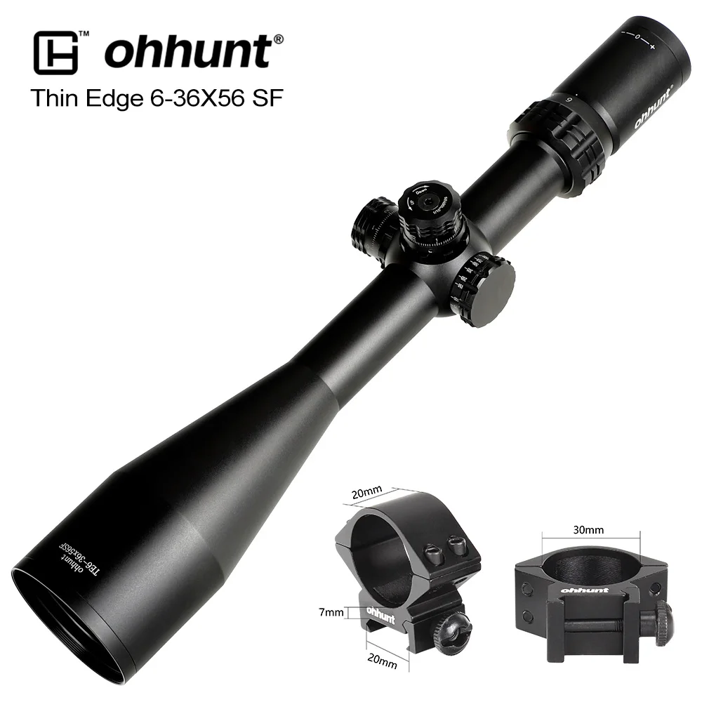 Ohhunt тонкий край 6-36X56 SF охотничьи прицелы Mil Dot стеклянная сетка турели сброс Боковая регулировка параллакса тактический оптический прицел - Цвет: Low Picatinny Rings