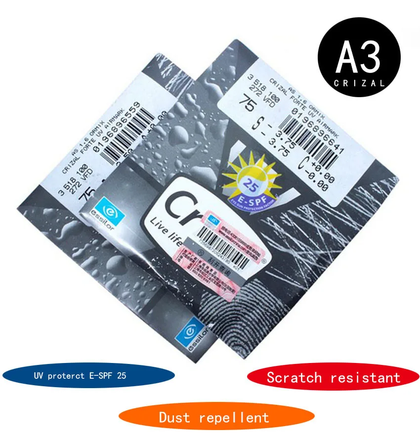 1.74 Essilor CRIZAL A4 Anti-blue light lenses UV proterct E-SPF 25 Scratch resistant and Dust repellent 1.67 lenses with Fog ID