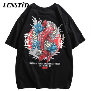 

LENSTID 2020 Harajuku T Shirts Men Chinese Kanji Red Koi Fish Print Hip Hop T-Shirt Streetwear Summer Tshirt Short Sleeve Tees