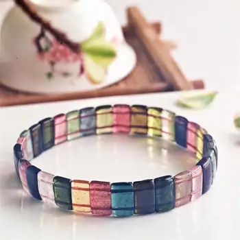 

Natural Colorful Tourmaline Clear Rectangle Beads Bracelet 9.5*3mm Women Men Stretch Jewelry Certificate AAAAA