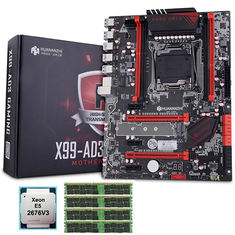 

HUANANZHI X99 LGA2011-3 Motherboard with M.2 NVMe Slot CPU Xeon E5 2676 V3 RAM 64G(4x16G) 1600 RECC