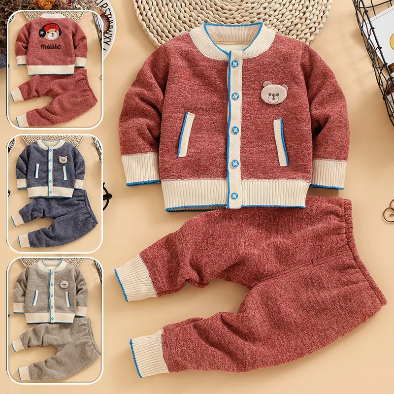 Г. Новое поступление, осенне-зимний вязаный свитер с длинными рукавами для малышей комплекты одежды для маленьких мальчиков спортивный костюм для малышей Детский кардиган