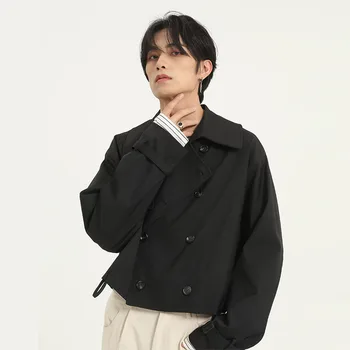 

Male Women Streetwear Coat Spring Autumn Outerwear Men Vintage Fashion Business Casual Loose Double Breasted Short Jacket