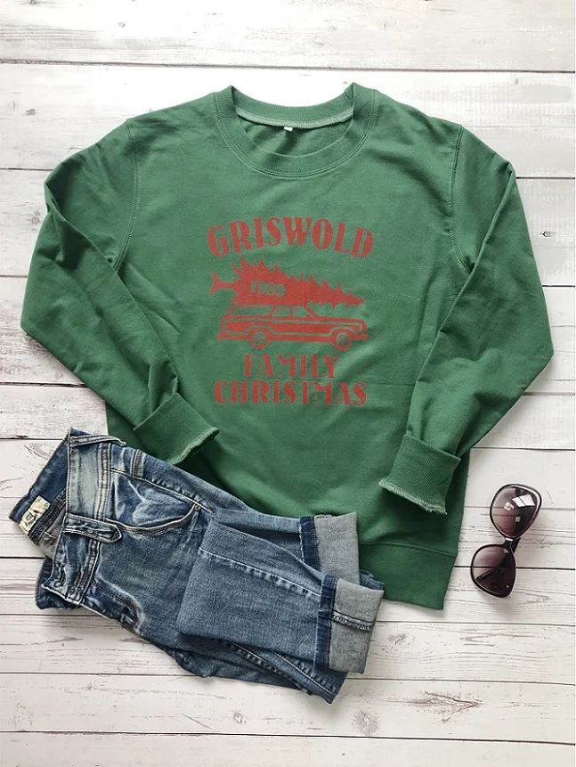 Griswold/1989; семейный свитер с рождественской тематикой; толстовки с принтом сантановой елки; рождественские Топы; Модный Повседневный пуловер из хлопка