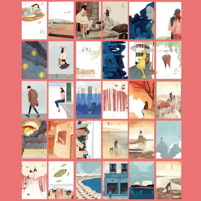 30 hojas de pinturas Happyness, Postales Retro Vintage, tarjetas de regalo de Navidad, póster de deseos