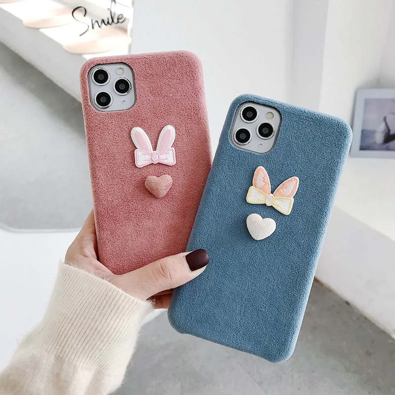 

Embroidered 3D bow phone case for iphone 11 Pro 7 8 plus X XS XR MAX heart-shaped Cover for Apple Iphone 11 Pro Max cover