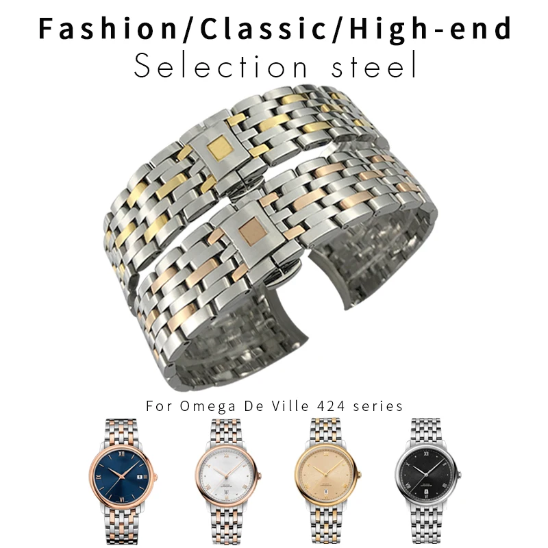 SCHIK 19mm 16mm 20mm 316L Curved End Stainless Steel Watchbands For Omega DE VILLE PRESTIGE Orbis Edition Watch Strap Folding