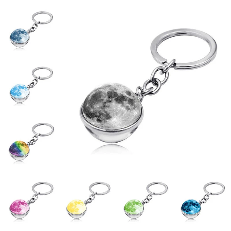 Universe Planet Keychain Galaxy Nebula Solar System Moon Earth Double Side Glass Keychains For Women Men Key Chain Car Ring | Украшения и