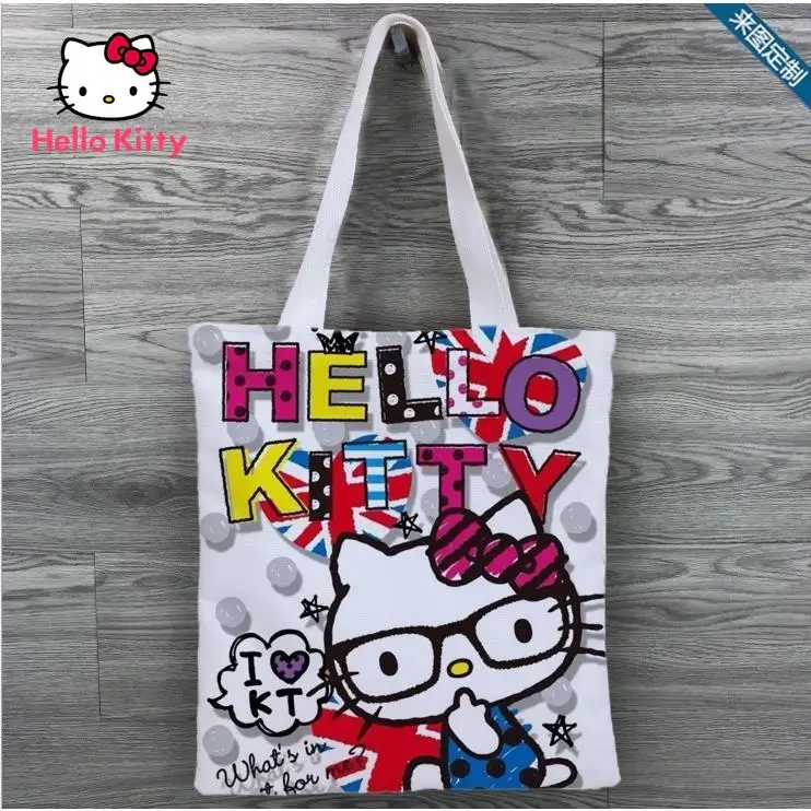 

Hello Kitty fashion lady cute cartoon female shoulder bag simple and comfortable portable green shopping bag canvas bag