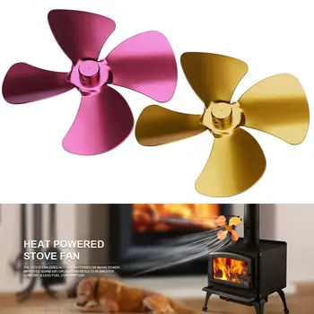

Aluminum Alloy Heat Powered Stove Fan 4 Blades Log Burning Fireplace Accessories Home Fireplace Fan Efficient Heat Distribution