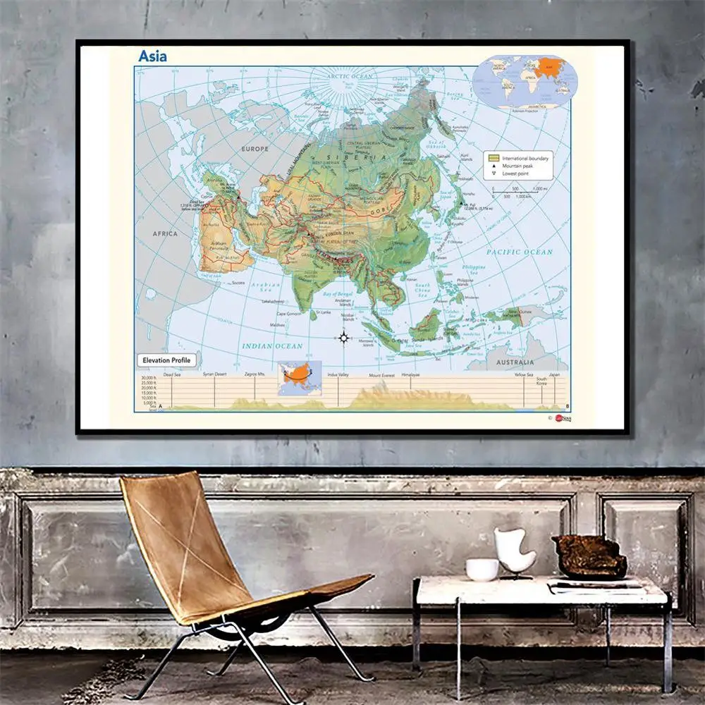 

150x225cm Wall Art Pictures Elevation Profile World Map Posters and Prints Canvas Paintings for Living Room Office Home Decor