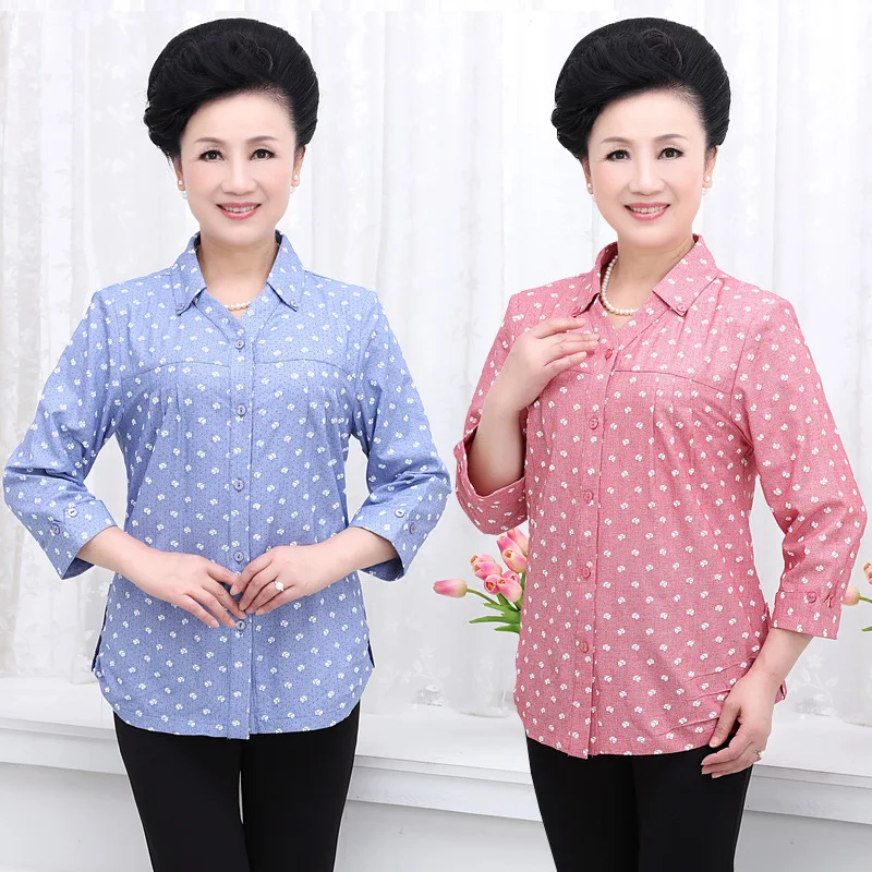

Autumn & Winter Middle-aged WOMEN'S Apparels Print Shirt Large Size Loose Tops Mom Autumn Clothing Grandma Shirt