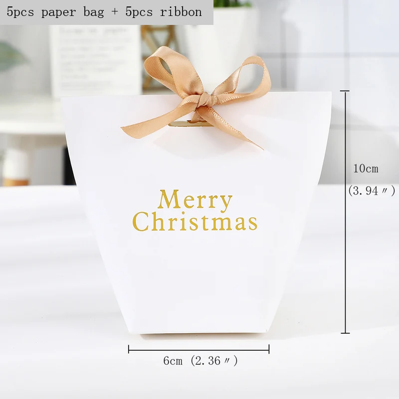 Small Size 5 шт. Рождественский Бумажный Пакет Золотая печать Merry для рождественской вечеринки Подарочный пакет конфеты коробка с лентой на Рождество печенья пакет для упаковки подарка - Цвет: Small Size