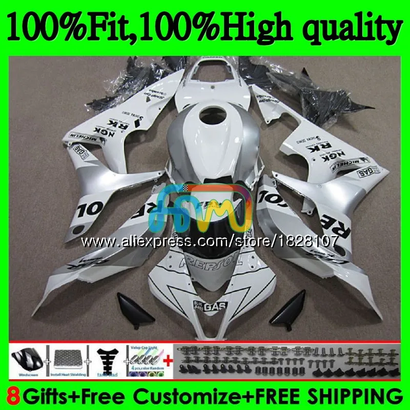 Литья под давлением для HONDA CBR600 CBR 600 RR CC 600RR 600F5 F5 07 08 60BS. 41 CBR600RR CBR600F5 600CC белого и серебристого цвета 2007 2008 обтекатель oem
