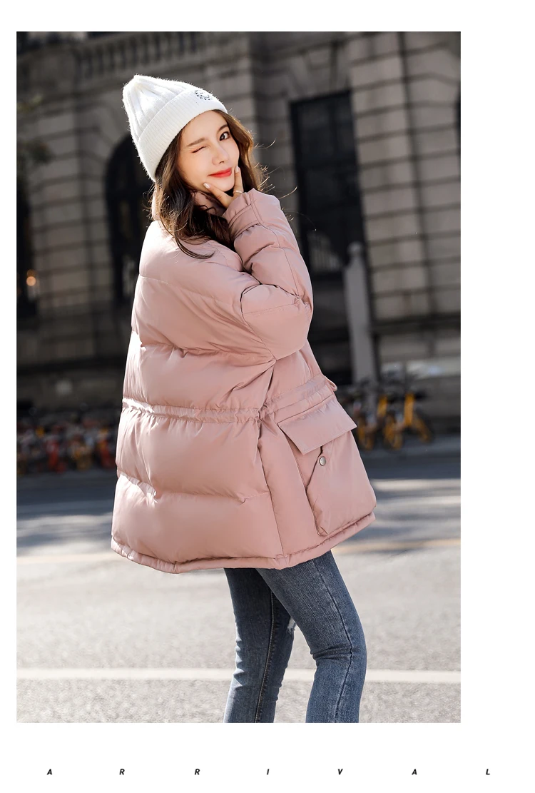 Thick Versatile Fashion Elegant Solid Color Simple Stand Collar Long Sleeve Winter Cotton-padded Clothes