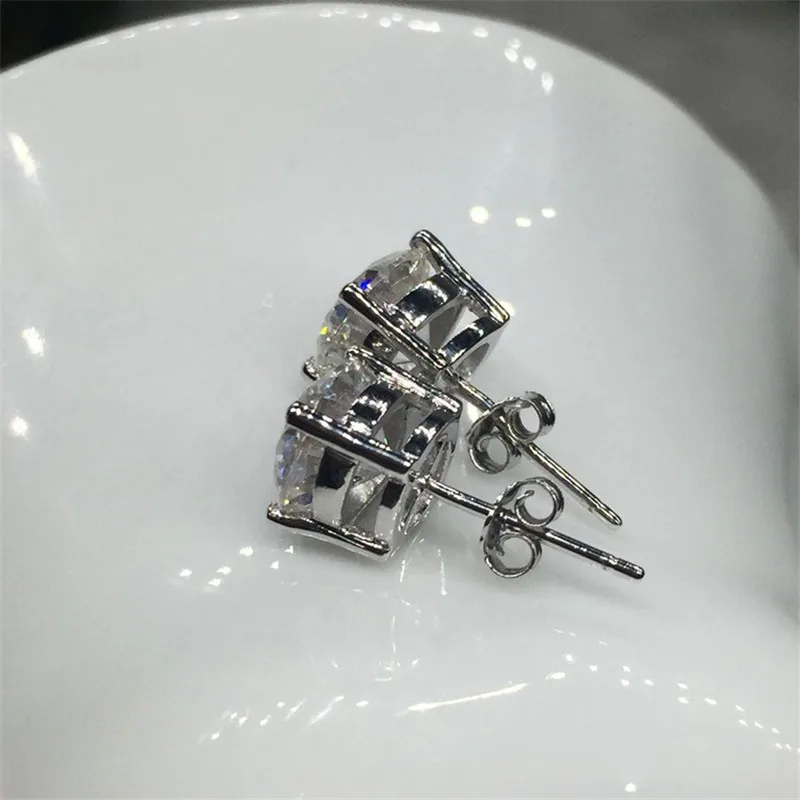 choucong Solitaire Stud earring 9mm AAAAA Sona cz Real 925 Sterling silver Statement Party Wedding Stud Earrings for women men