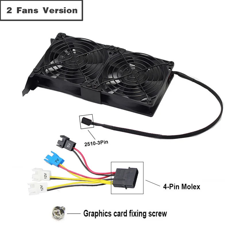 2 Fans Version YOUNUON Universal VGA Cooler Dual 90mm Ultra Quiet Desktop Computer Chassis PCI Graphics Card Double Fan Partner 9CM - Цвет лезвия: 2 Fans Version