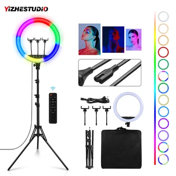 

Yizhestudio 10 /18inch Ring Lamp With 2M Tripod RGB Colorful Photography Lighting with Phone Clip for Photo Vlogging YouTube