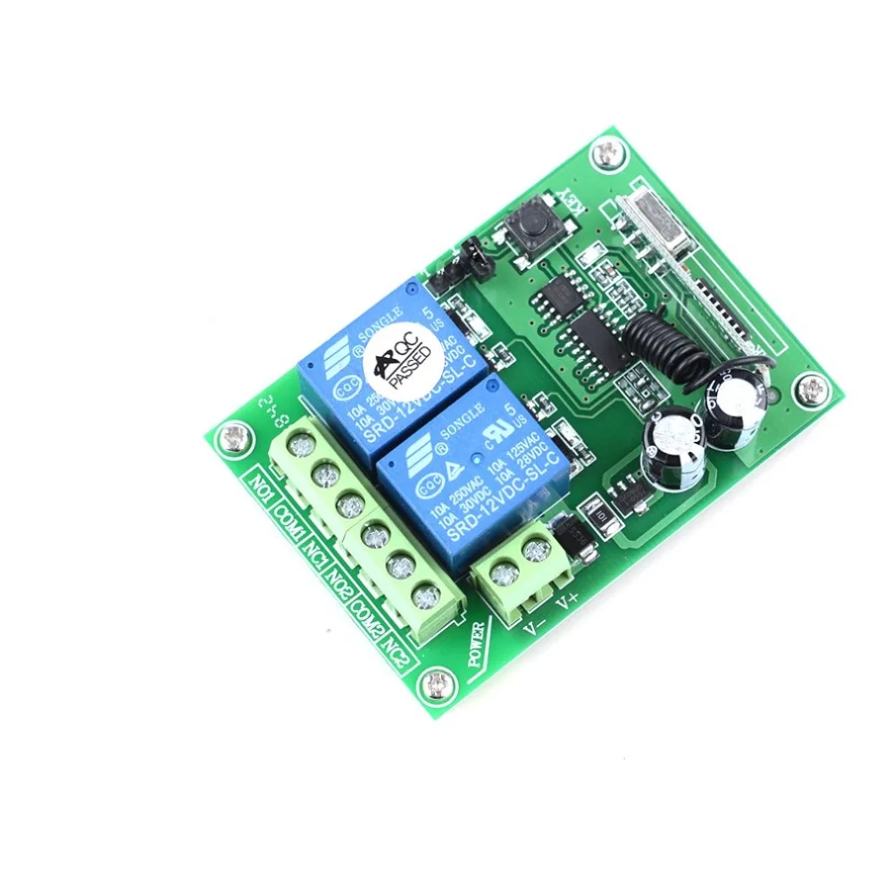 12V/24V 2 Channel Relay Wireless Remote Control Switch 433Mhz Two Keys Remote Control for Garage Door Lighting Curtains