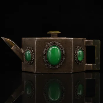 

wedding decoration Treasure old handmade hand-made gem inlaid jade old tin jug Kettle teapot