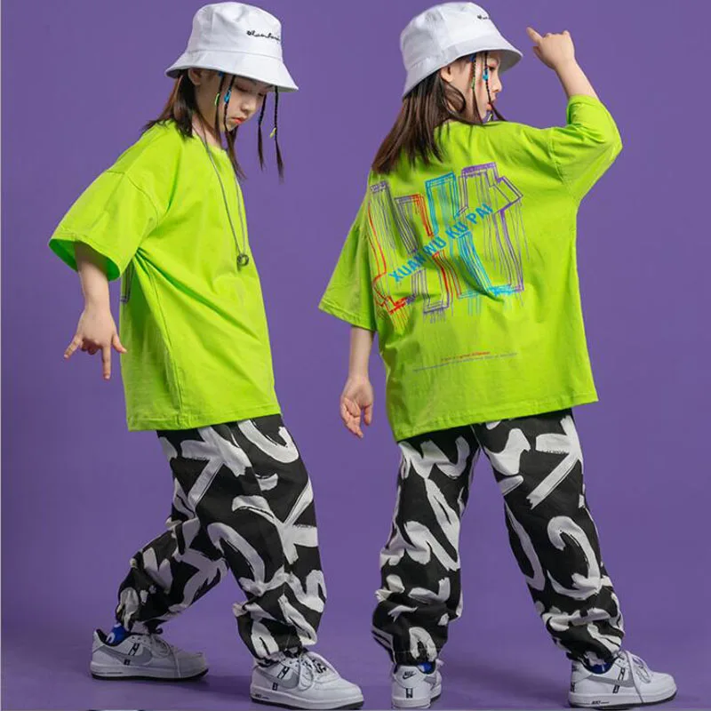 Girl Dance Costume Girls Jazz Dance Hip Hop Outfits Loose Tshirt Jogger Pants for Street Dancing Kids Modern Stage Wear girl dance costume children costumes