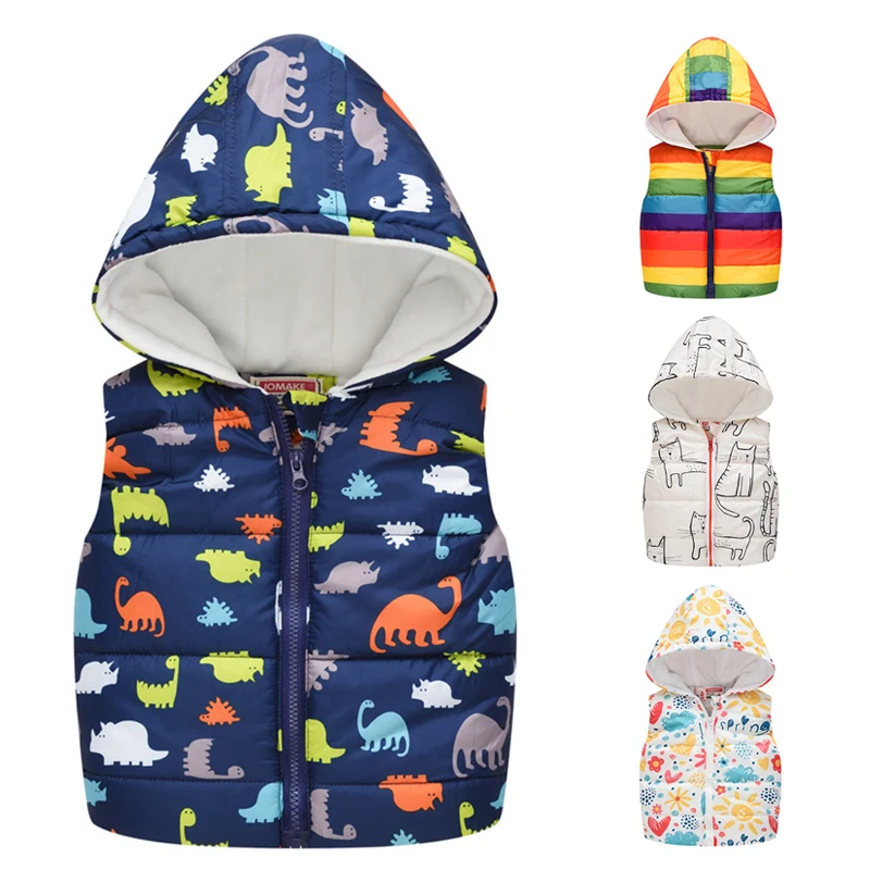 

Baby Vest Winter Children Outerwear Kids Vests Sleeveless Cartoon Hooded Warm WaistCoat For Girls Boys Clothes Cotton Vests