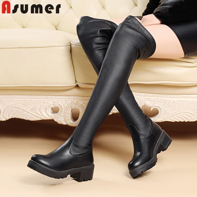 

ASUMER large size 34-44 fashion over the knee boots women round toe slip on autumn winter boots square heels slim long boots