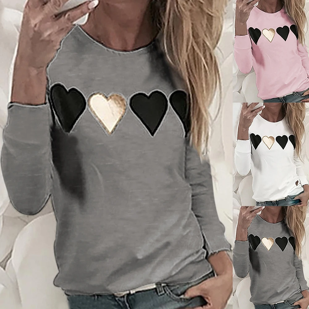 LASPERAL Fashion Women's Casual Sweatshirt Womens Long Sleeve Heart Print Hoodie Sweatshirt Jumper Hooded Pullover Tops