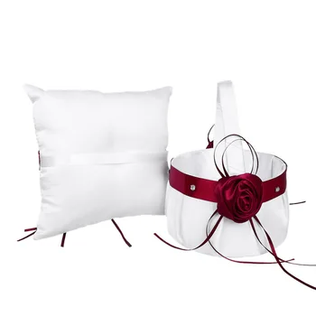 

2Pcs/Set Flower Girl Basket & Pillow Wedding Favor White Portable Flower Girl Flower Basket