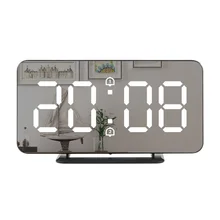 Настенные часы, зеркальный будильник, светодиодный, цифровые, электронные, температурный повтор, часы, USB ночник, инструменты для украшения дома