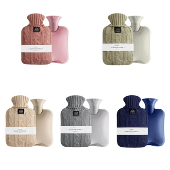 

2000ml Hot Water Bottle Knitted Cover Solid Color Water-filled Bag Cloth Cover Hand Warmer Winter Soft Hot Water Bottle