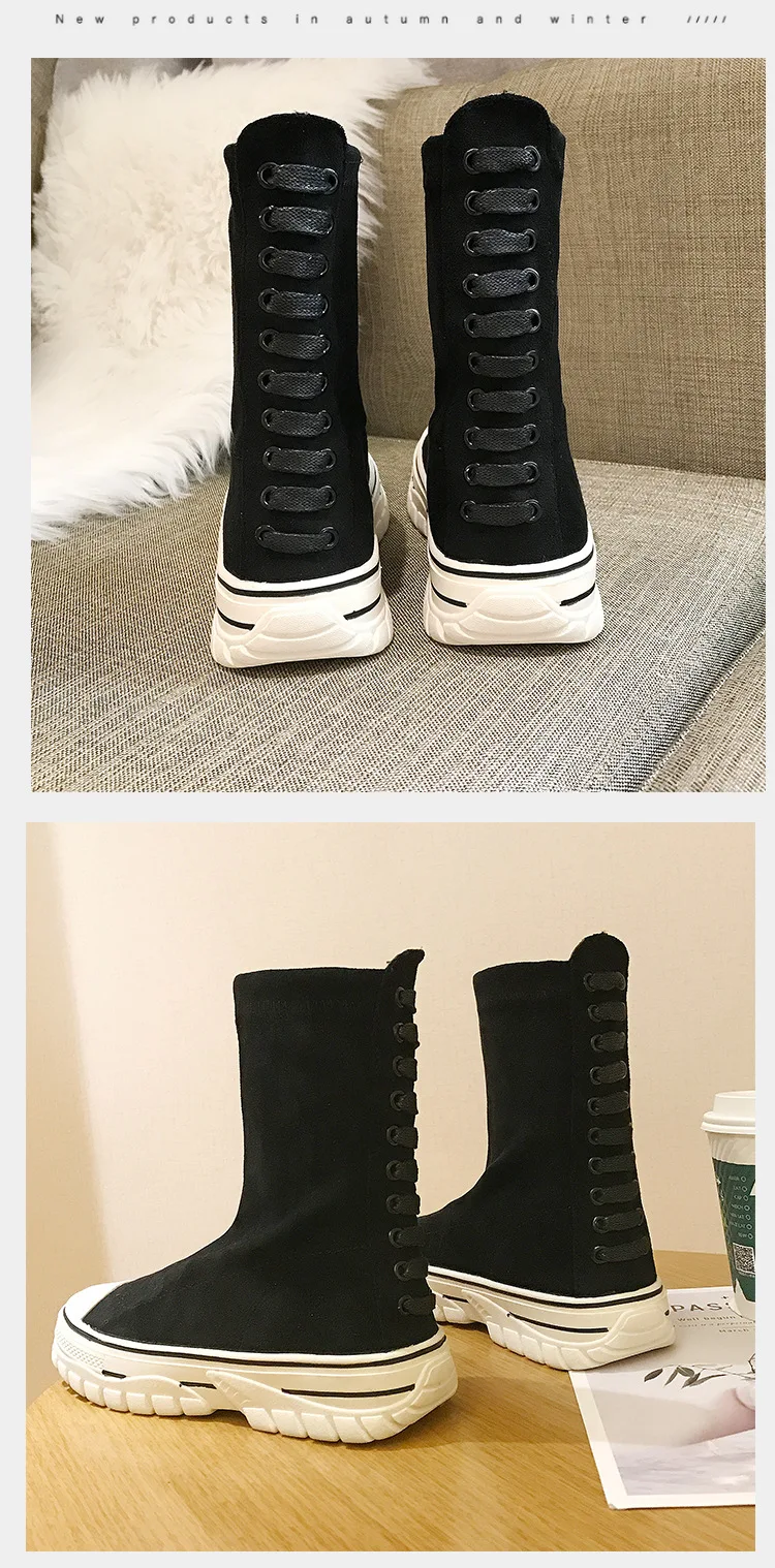 Женские эластичные ботинки на платформе; Zapatos de mujer; повседневные ботинки из флока средней высоты; модные однотонные полусапожки из флока без застежки