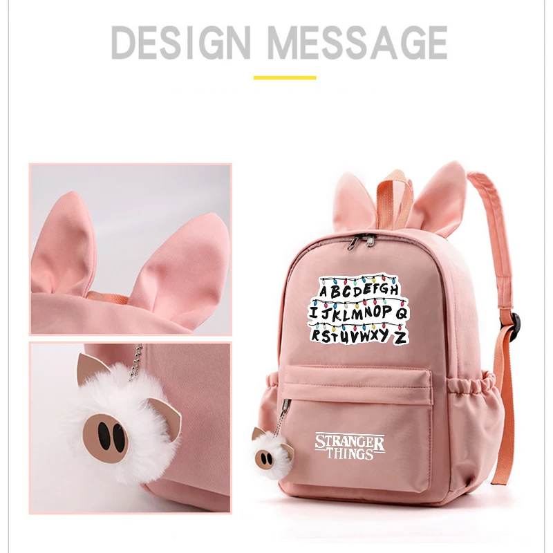 Странные вещи милые Mochila уши кролика женские светящиеся рюкзак для школьников/студентов дорожные сумки водонепроницаемые холщовые сумки для девочек