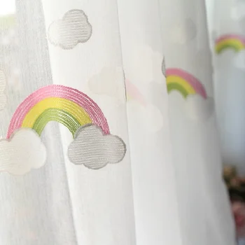 

Cartoon Embroidered Rainbow Clouds Tulle Children Curtains for Kids Bedroom Window Kitchen Curtains for Living Room ZH045Z