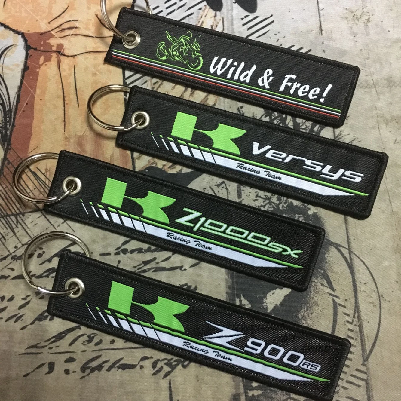 Брелок для ключей с вышивкой для мотоцикла, брелок для ключей для Kawasaki Z900RS Z1000SX Versys