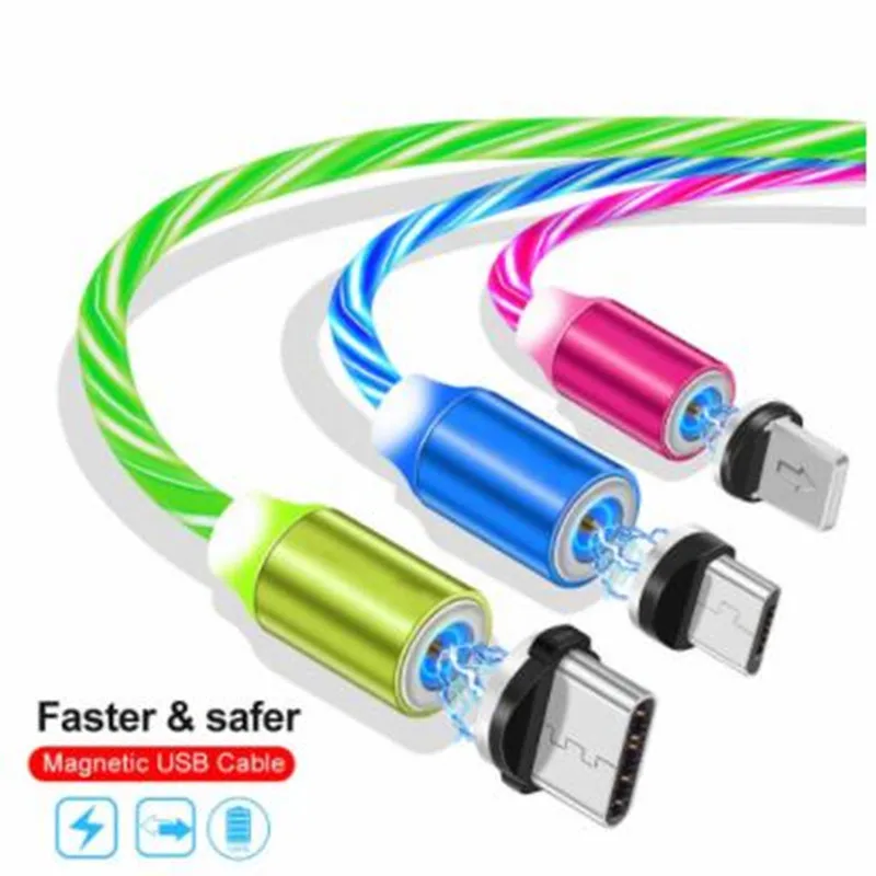 100 шт. Магнитный кабель Micro Usb type c для быстрой зарядки, светодиодный светильник, кабели для быстрой зарядки для samsung S8 S9 S10 Note 7 8