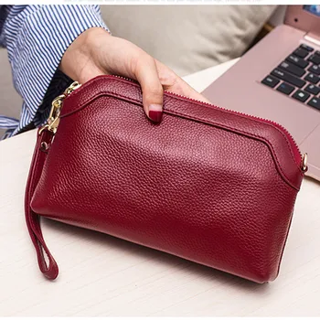 

2020 Designer Clutch Women Leather Handbags Red Genuine Cow Leather Handbag With Strap High Quality Small Clutches Bag Female