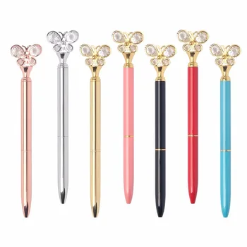 

7 Colors Butterfly Diamond Ballpoint Pen Metal Advertising Gift Pen with Crystals Learning School Student Stationery