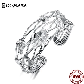 

GOMAYA 999 Sterling Silver Bangle Jewelry Women's Bracelets Rose Unisex Engraved Bangles for Women Men 30 Models ON SALE
