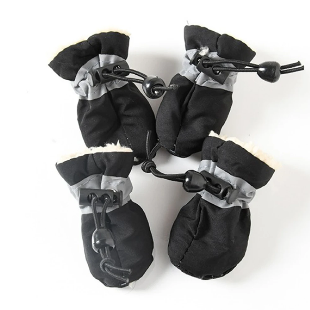 4Pcs/set Pet Dogs Winter Shoes Rain Snow Waterproof Booties Socks Rubber Anti-slip Shoes For Small Dog Puppies Footwear 4 - Цвет: Черный