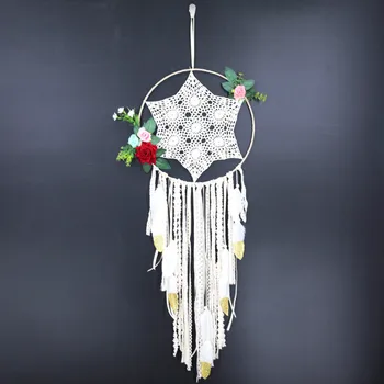 

Big Handmade DreamCatcher Net with Artificial Flowers Feathers Home Decoration Hanging Ornament For Bedroom