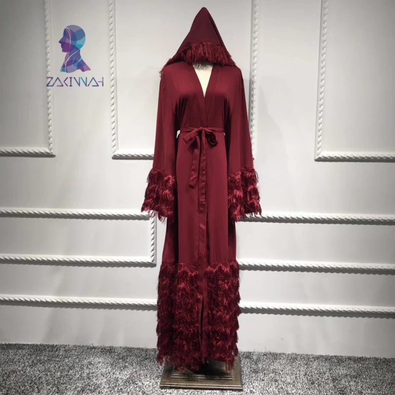 wine red LR207 модный элегантный кардиган из Дубаи, шерстяная кружевная Абая кимоно, мусульманское женское бархатное платье Макси - Цвет: wine red