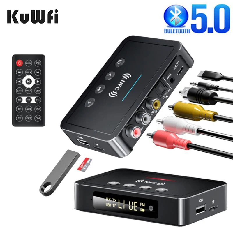 Bluetooth 5.0 Rca Audio Receiver Fm 3 In 1 Wireless Adapter With Mic