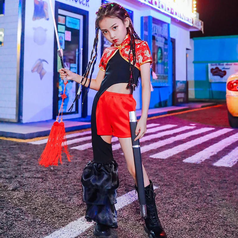 Girls Jazz Dance Clothing Chinese Style Street Performance Costume Kids Hip Hop Suit Fashion Catwalk Stage Clothes DQL4266 |