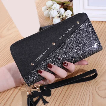 

Women Glitter Wallet Purse Long Design PU Leather Sequins Zipper for Money Coin NYZ Shop