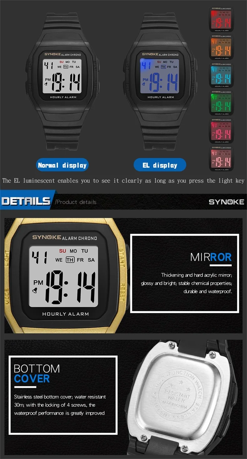 SUMTOCK черные цифровые часы для мужчин светодиодный светящийся PU ремешок хронограф наручные часы будильник на неделю электронные часы reloj hombre