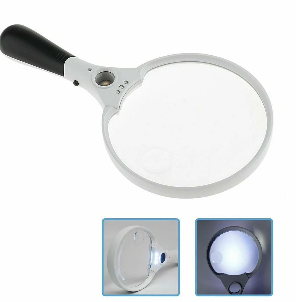 Extra Large Strong Magnifying Glass LED Lighted Handheld Magnifier