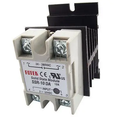 

DC to AC Solid State Relay SSR-10DA 10A 3-32V 24-380V w Aluminum Heat Sink